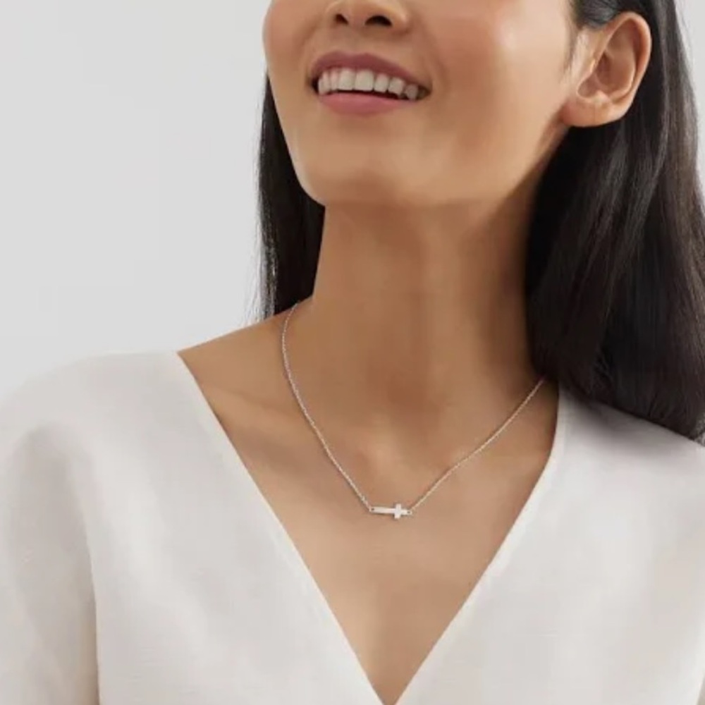 Silpada Sterling Silver Sideways Crucifix Cross Minimalist Necklace